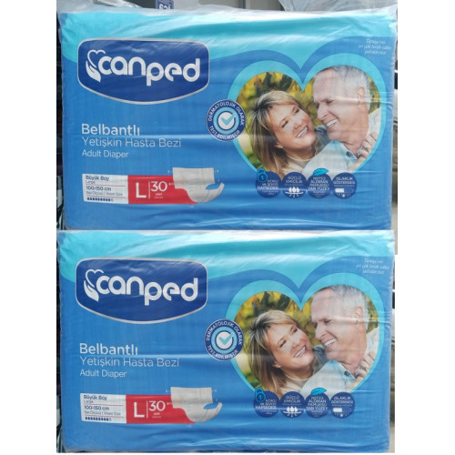 CANPED Tekstil Yüzeyli  Belbantlı  Hasta Bezi Large 100-150 Cm  2x30'lu = 60 Adet